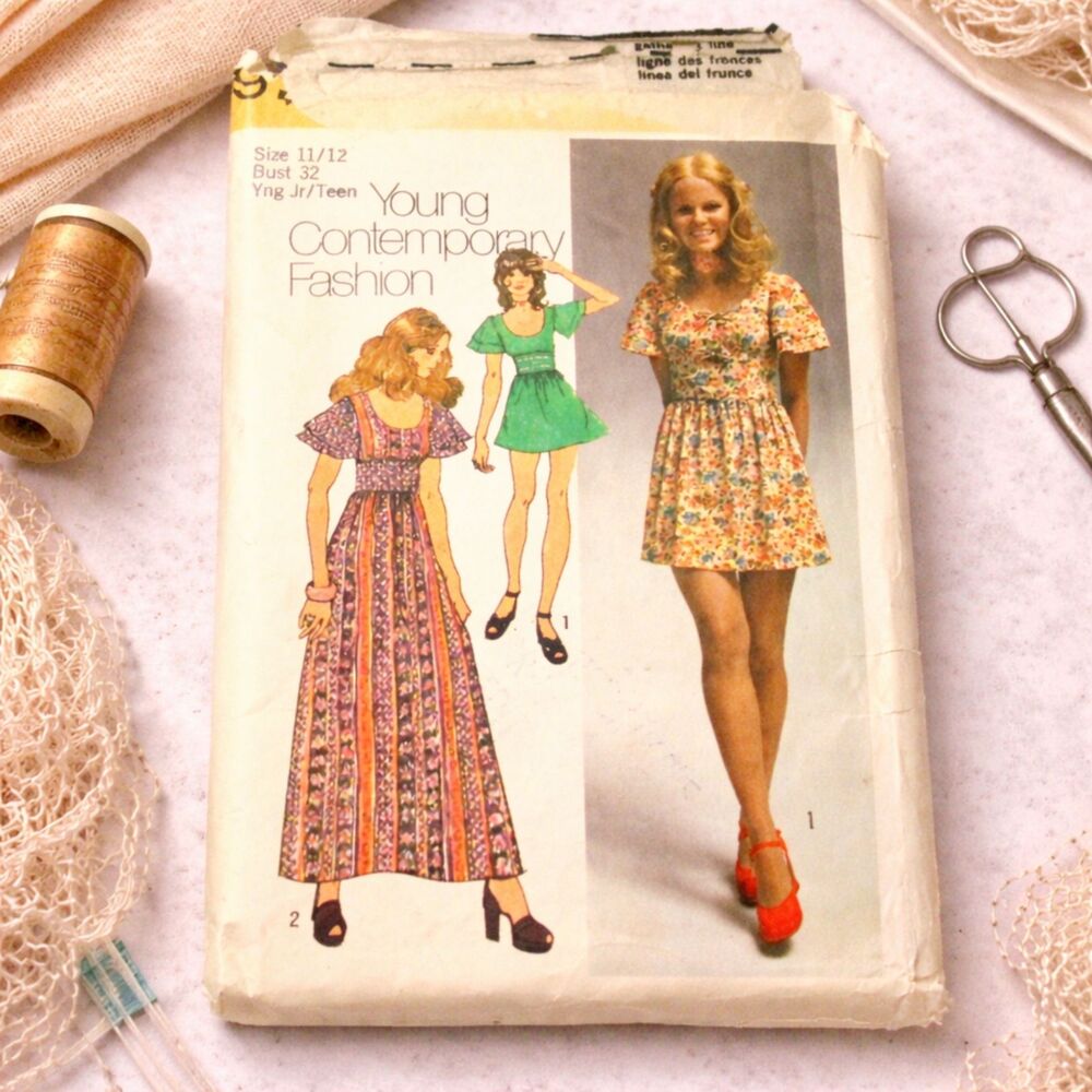 Vtg Simplicity Sewing Pattern 9725 Mini Dress Maxi Dress Size 11/12 1971